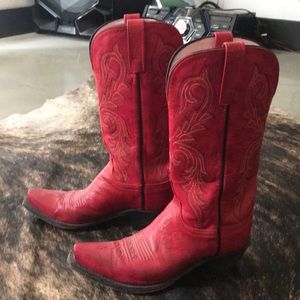 Lucchese red leather boots, mid calf